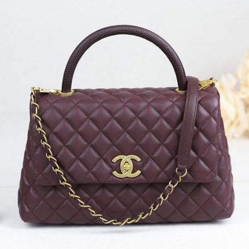 Chanel Coco Flap Bag With Top Handle - Đỏ Mận - La Deluxe