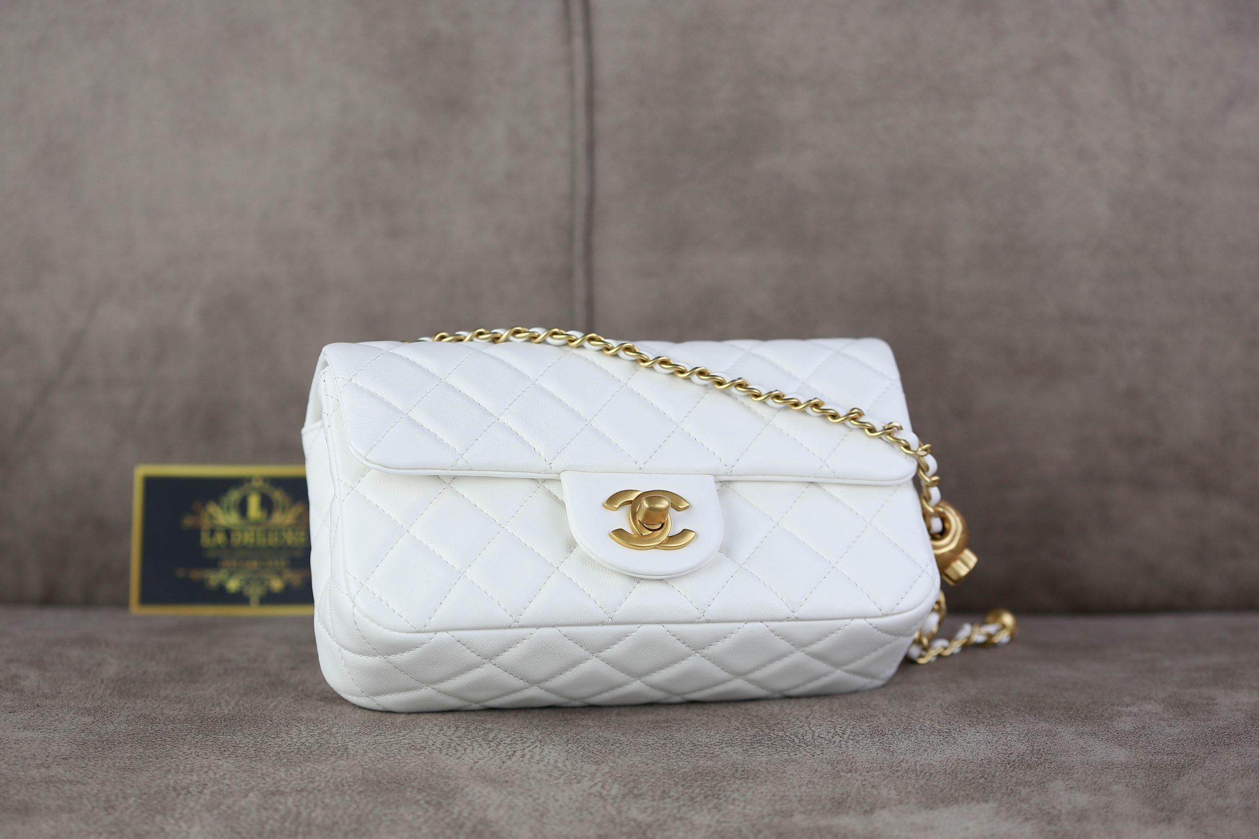 Chanel Lambskin Quilted Mini CC Pearl Crush Rectangular Flap White  Nice  Bag
